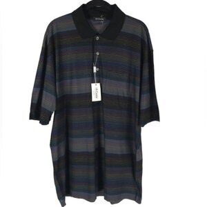 NWT St. Croix Made in Italy 🇮🇹 3 BTN SS Black Multicolor Polo‎ Shirt LARGE